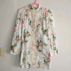 VTG Victoria Secret Gold Label Pajama Top Womens S/M*White Pink Floral Lace